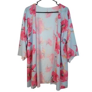 Floral Kimono Sz S Swim Coverup Sleepwear Lightweight Sheer Chiffon Resortwear